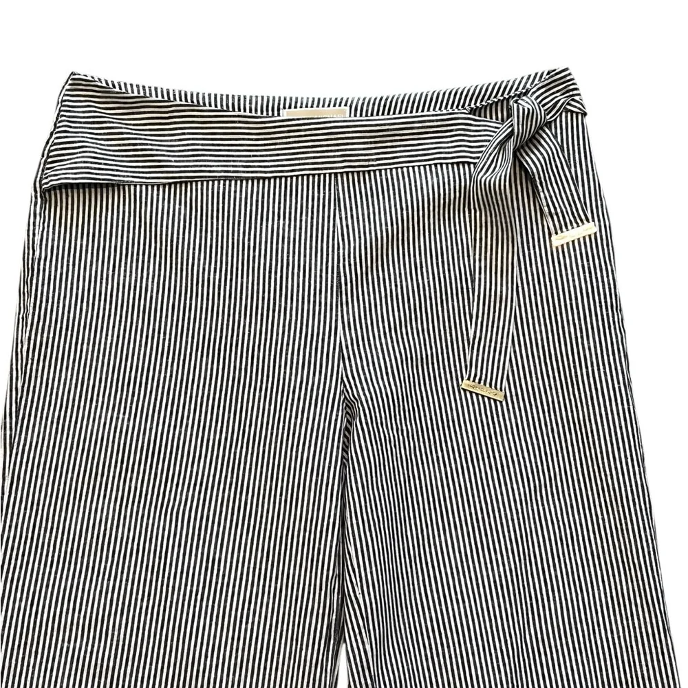 Michael Kors Wide Leg Pants Size 12 Linen/Cotton Black & White Striped